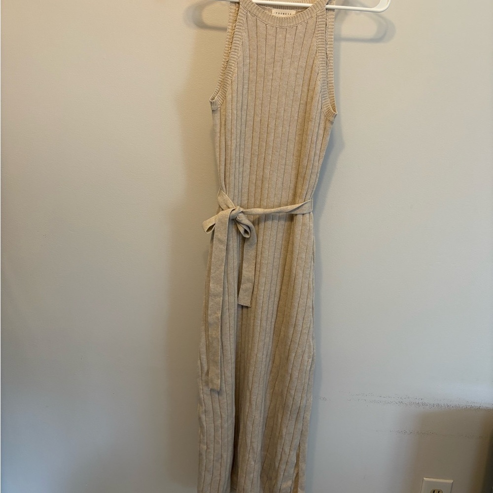 Beige Sleeveless Knit Dress